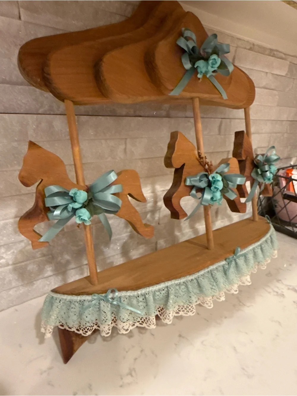 Wooden Horse Carousel Wall Shelf Peg Rack Nursery Decor Handmade  Cottagecore